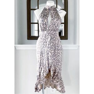 Good American Homey Halter Cutaway Dress in Leopard Print, Size M New with Tag